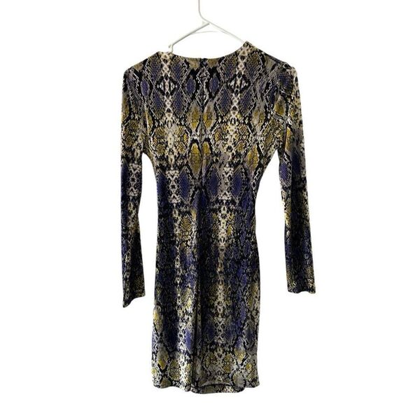Calvin Klein Multicolored Snake Skin Pattern Faux Wrap Dress Size 4 Purple Yello - Picture 5 of 11